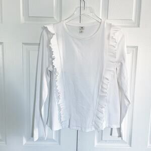 River Island White Long Sleeve T-Shirt with Accordion Pleat Ruffle